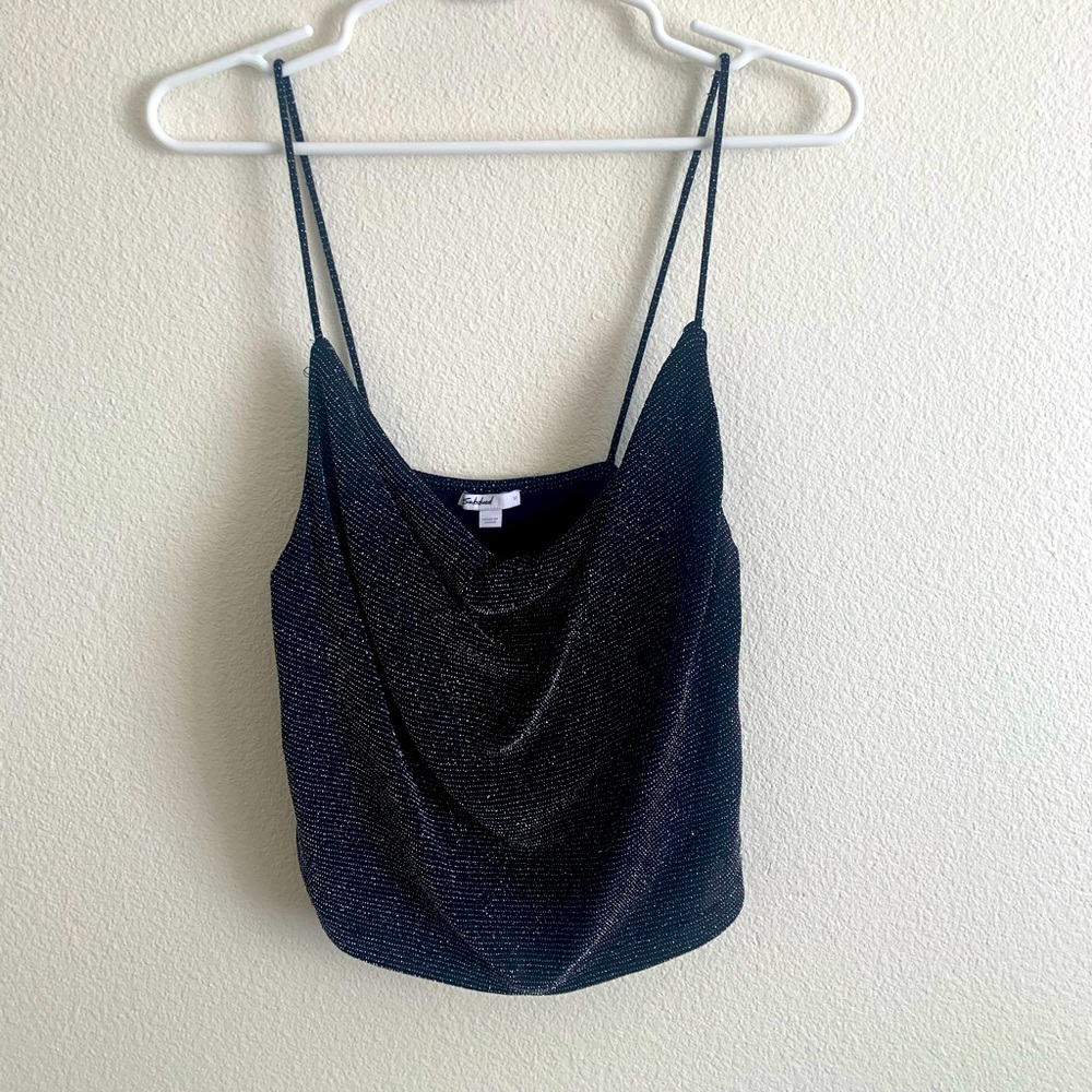 Scoop Neck Black Sparkly Crop Top